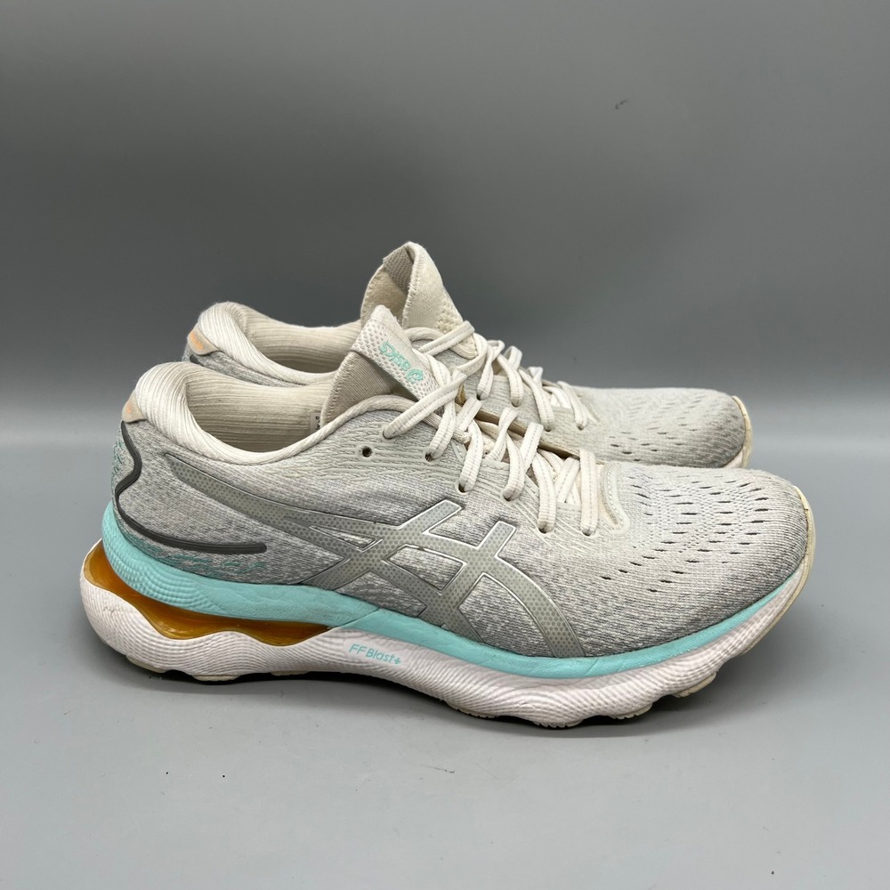 ASICS Shoes Womens 7.5 Gray Blue Gel-Nimbus 24 Running Athletic Sneakers Comfort